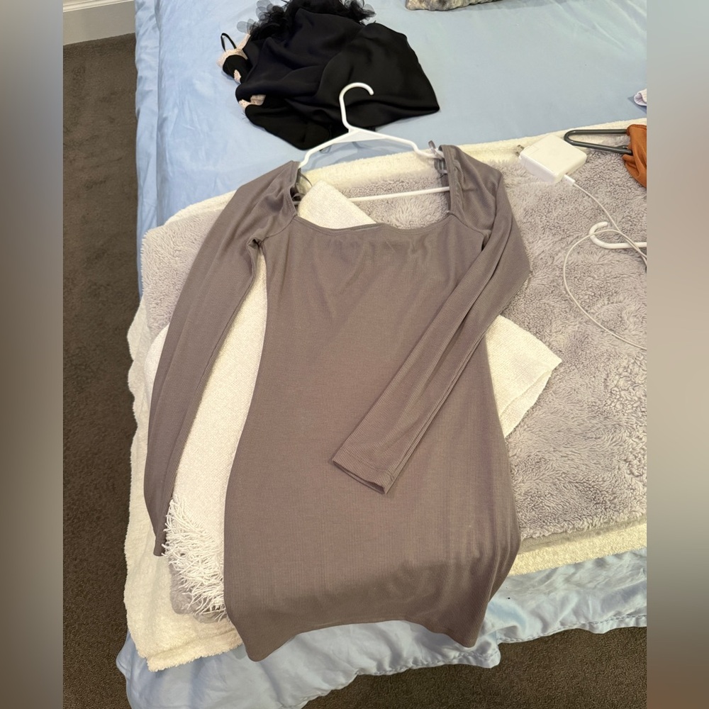 Princess Polly Ribbed Gray long sleeve dress